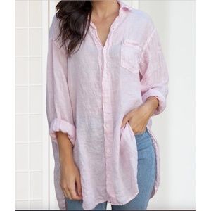 CP Shades Linen Chambray Button Down Tunic, Light Pink, Size Large